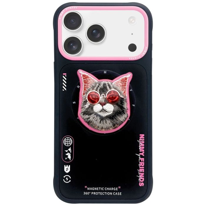 NIMMY case GLASSES COOL CAT compatible with MagSafe for IPHONE 17 black pink