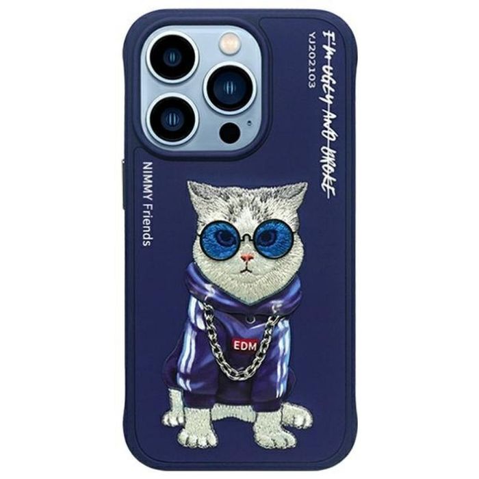 NIMMY case GLASSES COOL CAT for IPHONE 15 Pro blue