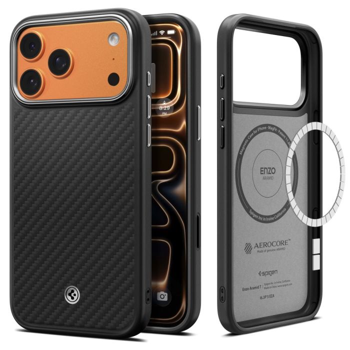 Spigen Enzo Aramid ”T” Mag Magsafe iPhone 17 Pro Max Black/Silver