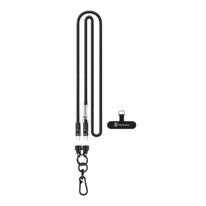 Tactical Wire Snake 2v1 Šnúrka na krk  Plus nabíjací kábel 60W USB-C 1,2m 60W - čierny