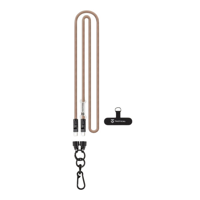 Tactical Wire Snake 2v1 Šnúrka na krk  Plus nabíjací kábel 60W USB-C 1,2m 60W - hnedý