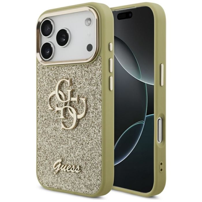 Obal Guess PU Fixed Glitter 4G Metal Frame Apple iPhone 17 Pro GUHCP17LHG4SGCD zlatý