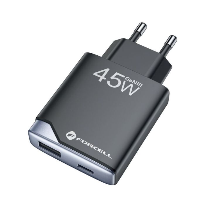 FORCELL F-ENERGY GaN III B245202(1A1C) Ultra Slim travel charger 1 x Typ C  Plus 1 x USB A PD QC4.0 3A 45W black