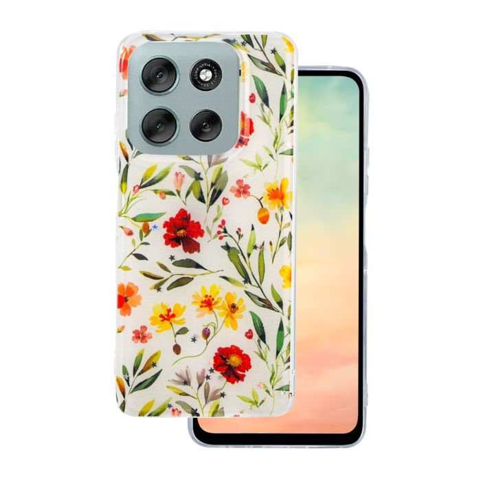 Glow Glam TPU Motorola Moto G86 kvety - biele