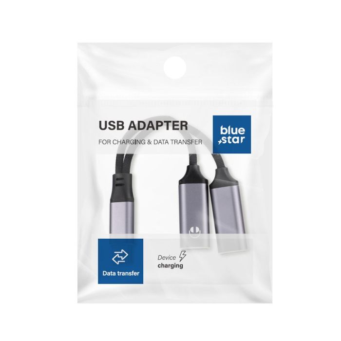 Blue Star audio DAC adaptér/redukcia AUX 2in1 USB-C(M) na USB-C(F)/USB-C(F), 25W, čierny