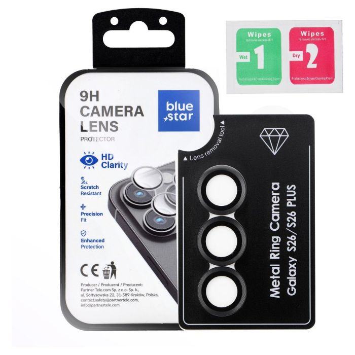 Ochranné sklo na fotoaparát Blue Star Camera Lens Protector Easy Install Samsung Galaxy S26 Plus 5G S947 čierne