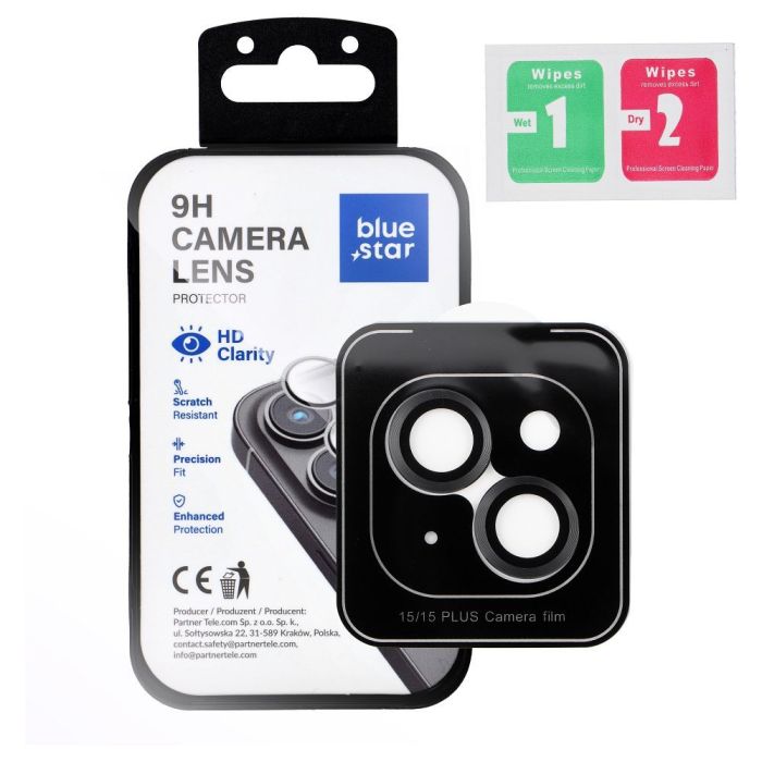 Ochranné sklo na fotoaparát Blue Star Camera Lens Protector Easy Install Apple iPhone 15/15 Plus čierne