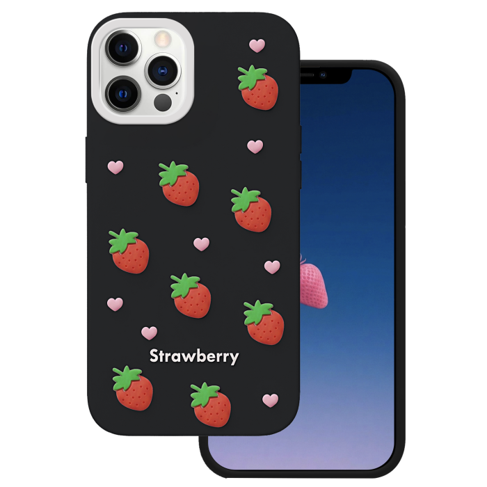 Obal Strawberry Apple iPhone 12/12 Pro čierny