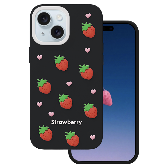 Obal Strawberry Apple iPhone 13/14/15 čierny