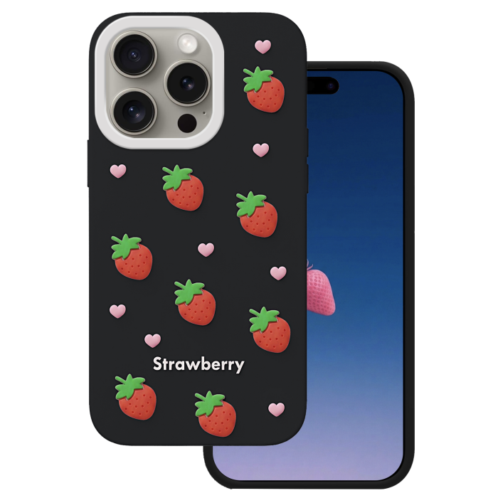 Obal Strawberry Apple iPhone 14 Pro/15 Pro čierny