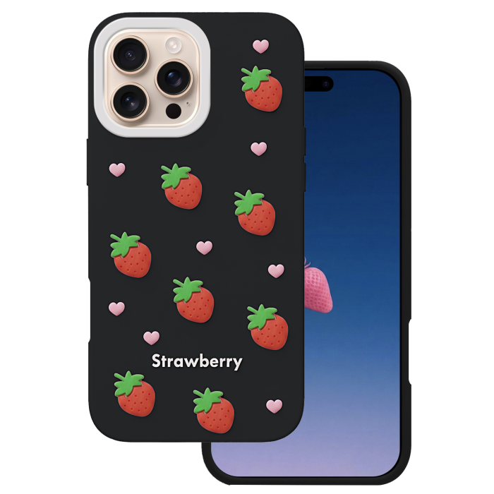 Obal Strawberry Apple iPhone 16 Pro čierny
