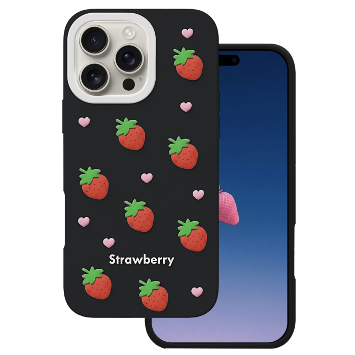 Obal Strawberry Apple iPhone 16 Pro Max čierny