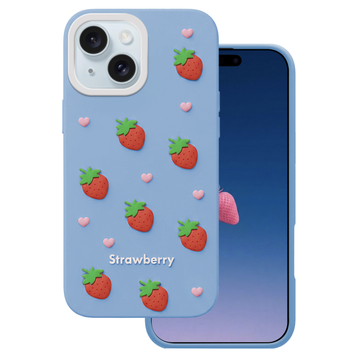 Obal Strawberry Apple iPhone 13/14/15 modrý