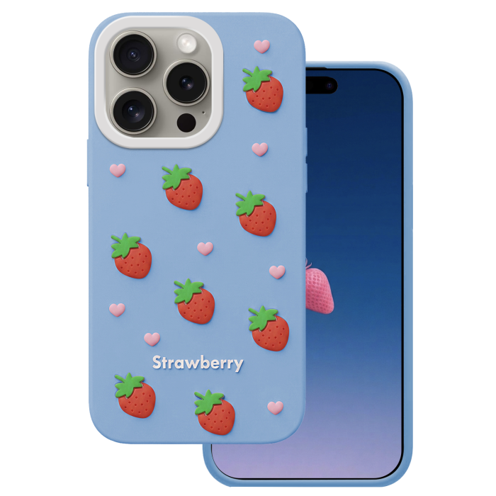 Obal Strawberry Apple iPhone 14 Pro/15 Pro modrý