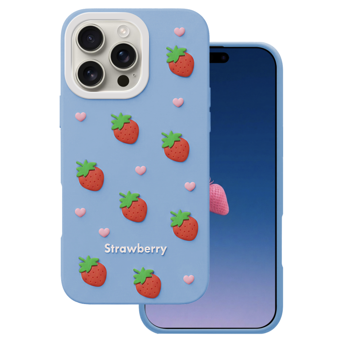 Obal Strawberry Apple iPhone 16 Pro Max modrý