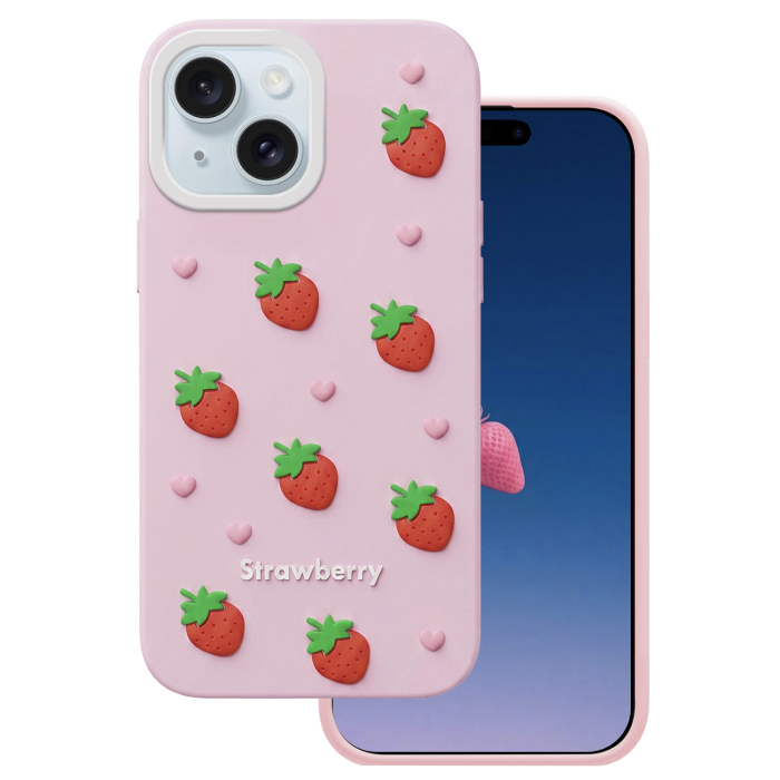 Obal Strawberry Apple iPhone 13/14/15 ružový