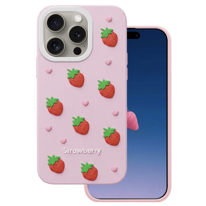 Obal Strawberry Apple iPhone 14 Pro/15 Pro ružový