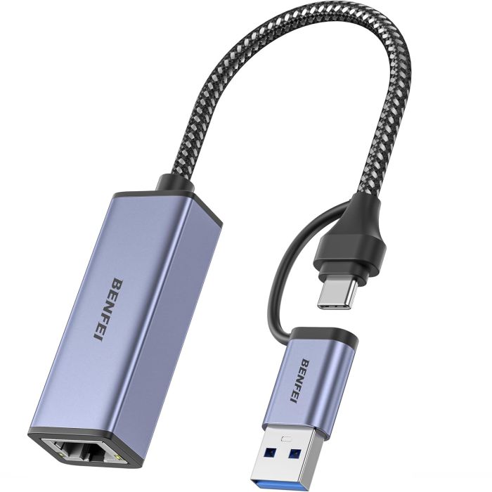 BENFEI adapter USB A USB C to RJ45 USB 3.0 gray