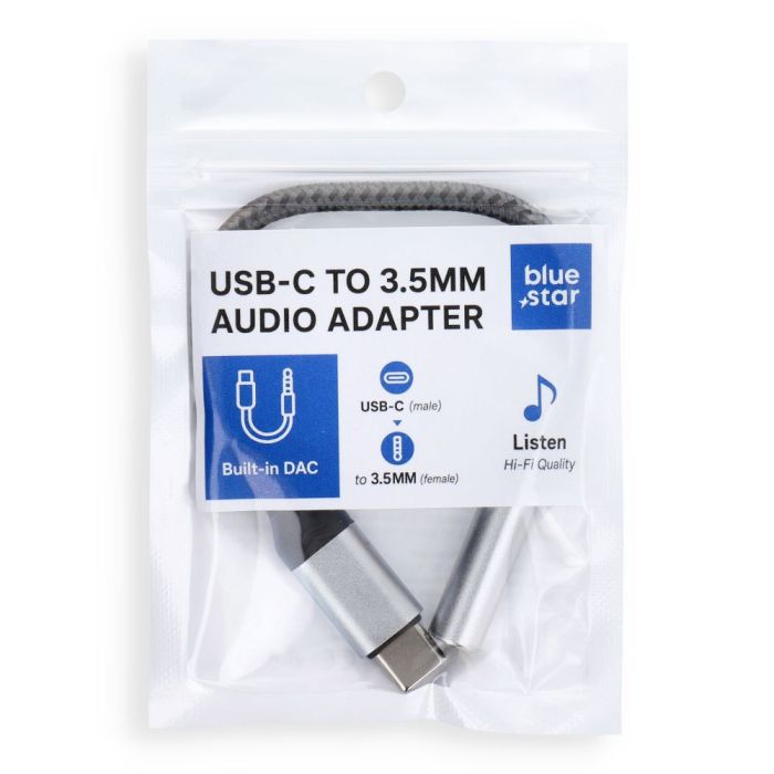 Blue Star AUX adaptér/redukcia, USB-C(M)/Jack 3,5 mm (F), sivý