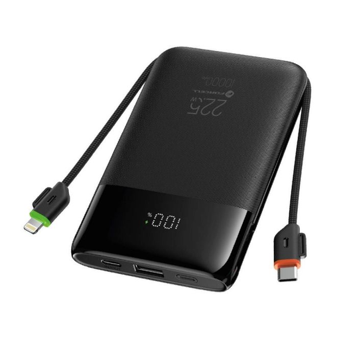 Forcell F-ENERGY F10K6 Multicharge Powerbank Vstavané káble USB-C, Lightning 8 pin PD QC3.0 3A 22,5W 10000 mAh - čierny