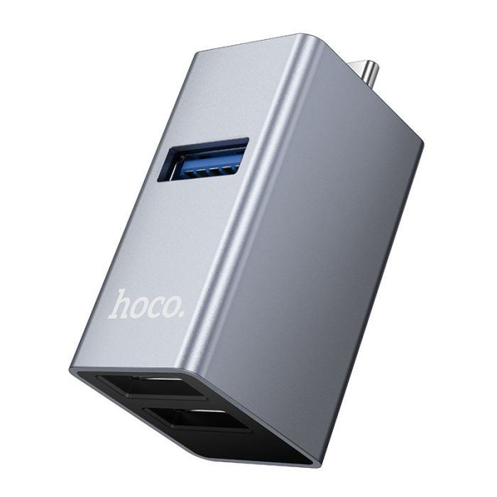 OTG Adaptér 3v1 (USB 2.0 x 2 PlusUSB 3.0) USB-C Hoco HB54 - sivý