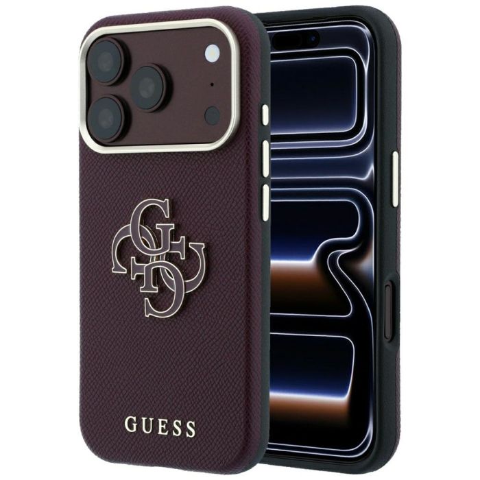 Original Guess Grained & Big Resin Logo iPhone 17 Pro Max/18 Pro Max burgundy