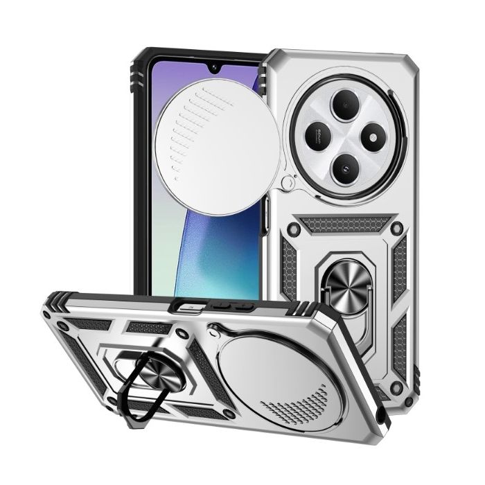 Obal Camshield Ring Armor Xiaomi Redmi 14C/POCO C75 strieborný