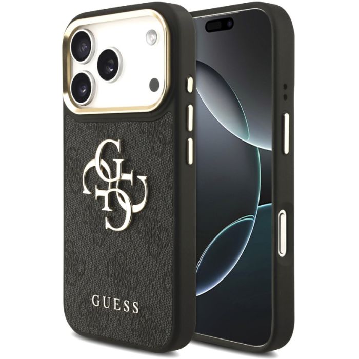 Obal Guess PU Leather 4G Metal Logo Gold Frame Apple iPhone 18 Pro Max GUHCP18X4GMGCGR čierny