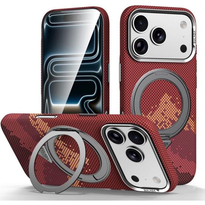 Obal SULADA Pixel Grid Texture Rotation MagSafe Apple iPhone 17 Pro Max červený