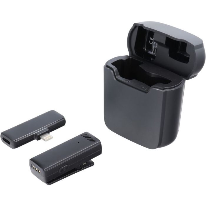 S11 Lavalier, bezdrôtový mikrofón pre smartfón, Lightning + nabíjacie puzdro, čierny