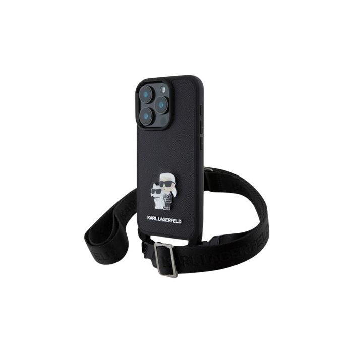 Obal Karl Lagerfeld Saffiano Crossbody Metal Karl and Choupette Apple iPhone 16 Pro KLHCP16LSAKCPBK Black