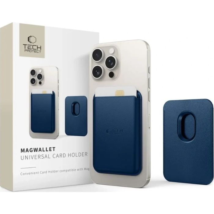 Tech-Protect MagWallet MagSafe Universal Magnetic Card Holder Navy Blue, magnetická peňaženka