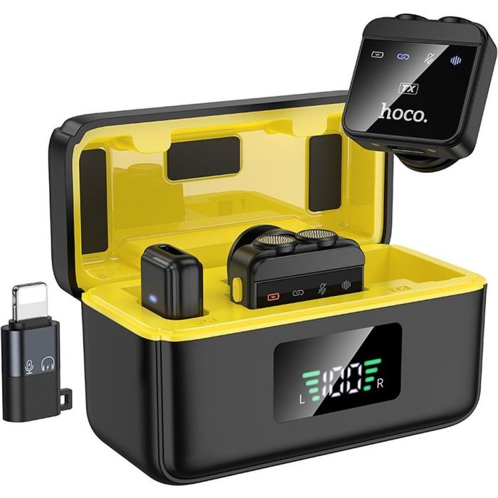 HOCO L17 lavalier, bezdrôtový mikrofón pre smartfón, Lightning/Type C (2 v sete), čierny