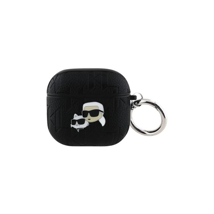 Karl Lagerfeld PU Embossed Karl and Choupette Heads Apple AirPods 4 KLA4PGKCPK Black