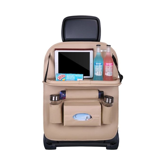 Organizér do auta na sedačku, skladacia polička/stolík béžový