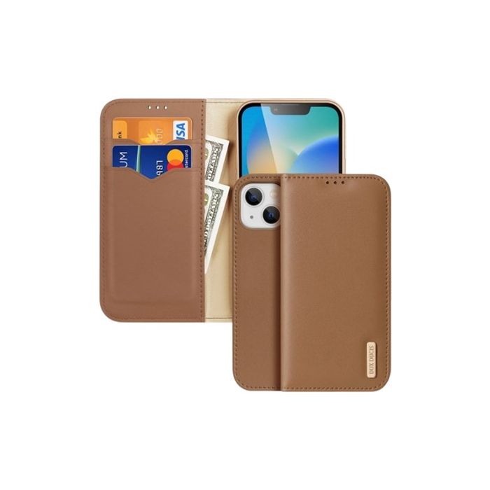 Obal Dux Ducis Hivo Book Apple iPhone 14 hnedý (ochrana proti čítaniu RFID čipov)