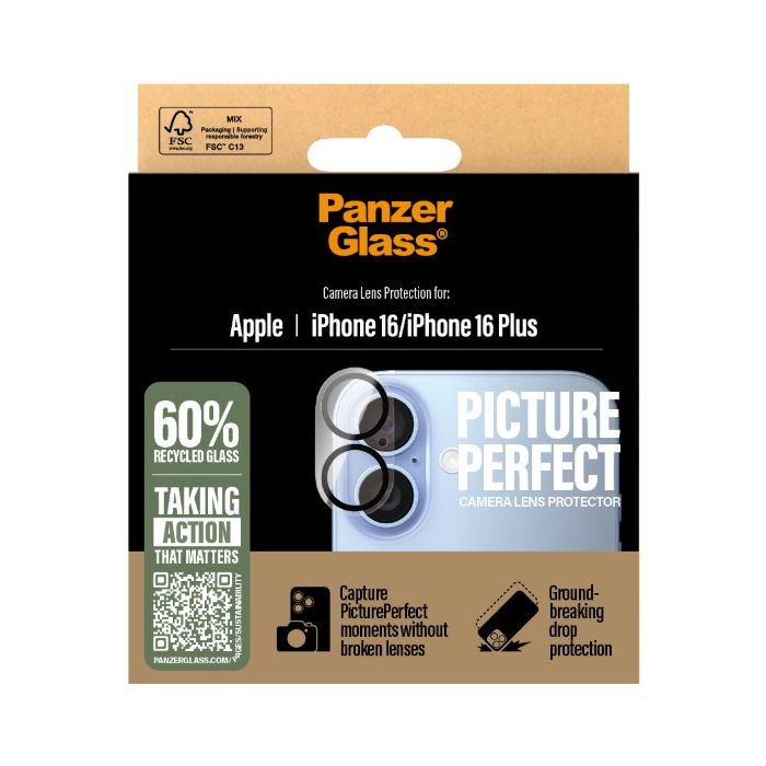 PanzerGlass - Ochranný kryt objektívu PicturePerfect pre Apple iPhone 16/16 Plus, číra