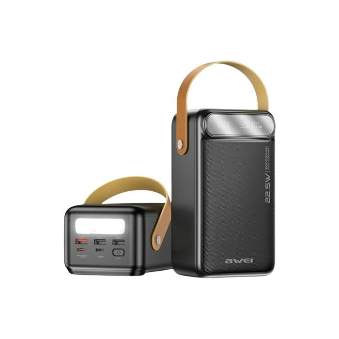 AWEI P101K, 60000mAh 22.5W, USB-C, USB-A, LED displej, svietidl, čierna
