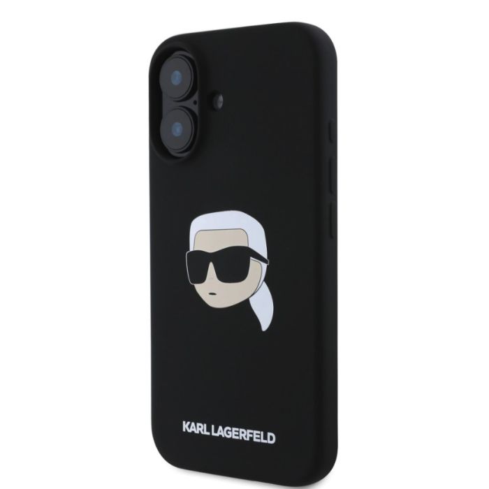 Obal Karl Lagerfeld Liquid Silicone Karl Head MagSafe Apple iPhone 16 KLHMP16SSKHPPLK čierny