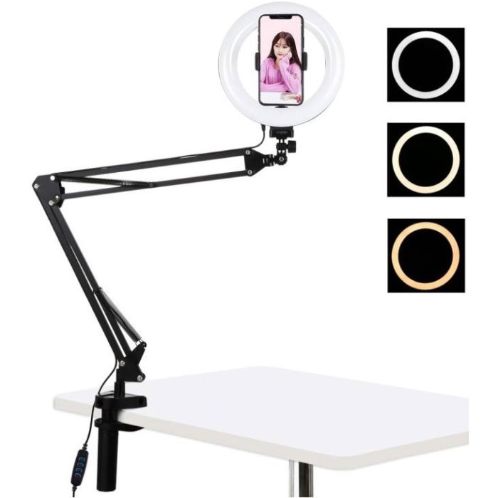 Puluz PKT3089B, stolný ramenný stojan s 20cm LED lampou, čierny