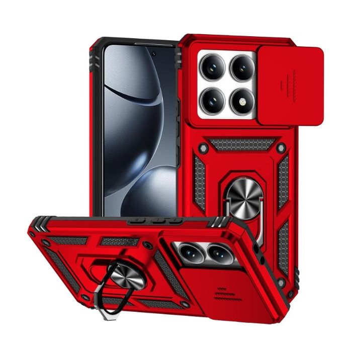 Obal Camshield Ring Armor Xiaomi 14T 5G červený
