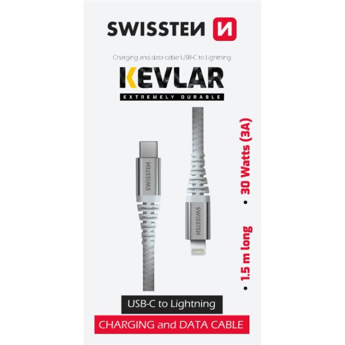 SWISSTEN KEVLAR USB-C/LIGHTNING 3A 60W 1,5m biely
