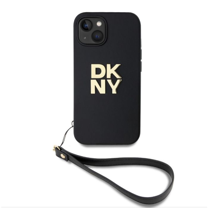 Obal DKNY PU Leather Stack Logo Wrist Strap Apple iPhone 15 DKHCP15SPBSWSK čierny
