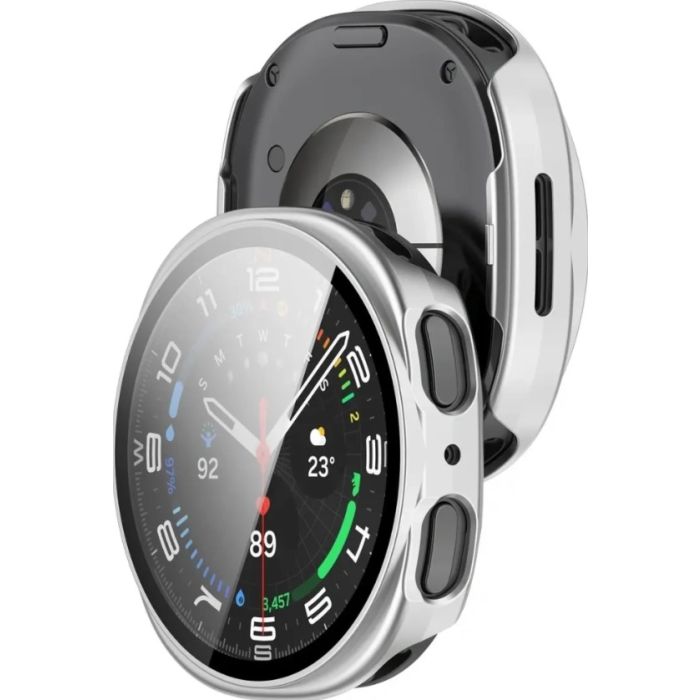 Ochranné puzdro/sklo Bizon Case PlusGlass Watch Samsung Galaxy Watch 8 40mm strieborné