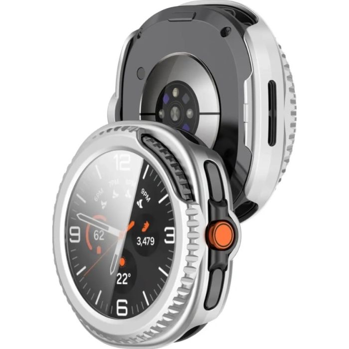 Ochranné puzdro/sklo Bizon Case PlusGlass Watch Samsung Galaxy Watch 8 Classic 46mm strieborné