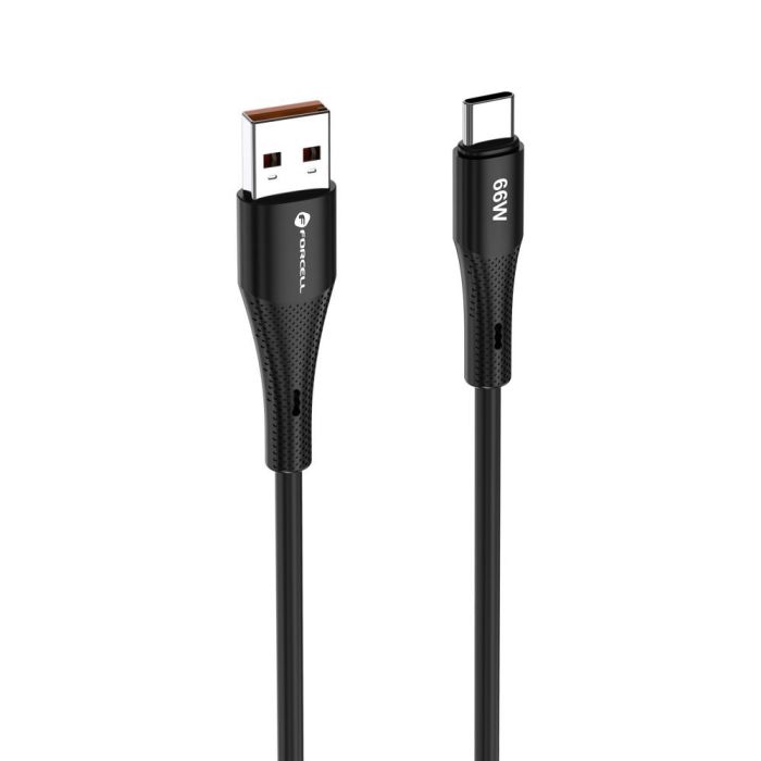 FORCELL F-ENERGY C342 Silicone, USB-A/USB-C, QC4.0 3A 66W, 1m, čierny
