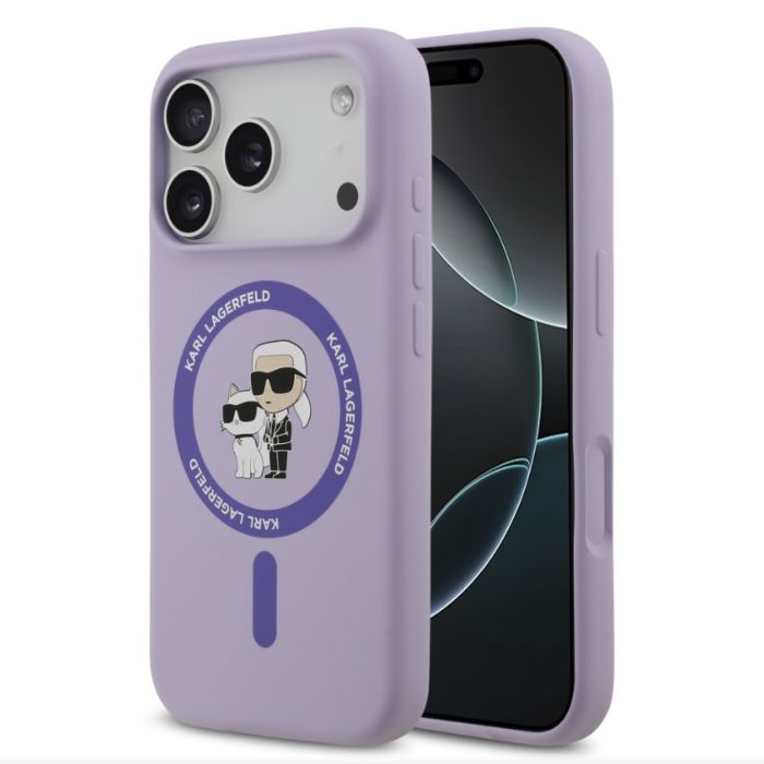 Obal Karl Lagerfeld Liquid Silicone Karl and Choupette MagSafe Apple iPhone 17 Pro KLHMP17LSCMKCRHU fialový