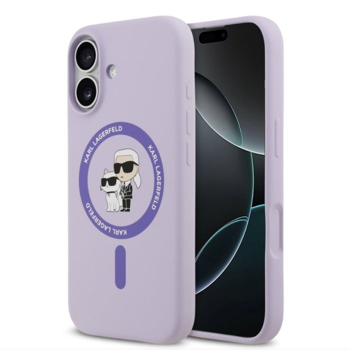 Obal Karl Lagerfeld Liquid Silicone Karl and Choupette MagSafe Apple iPhone 17 KLHMP17SSCMKCRHU fialový