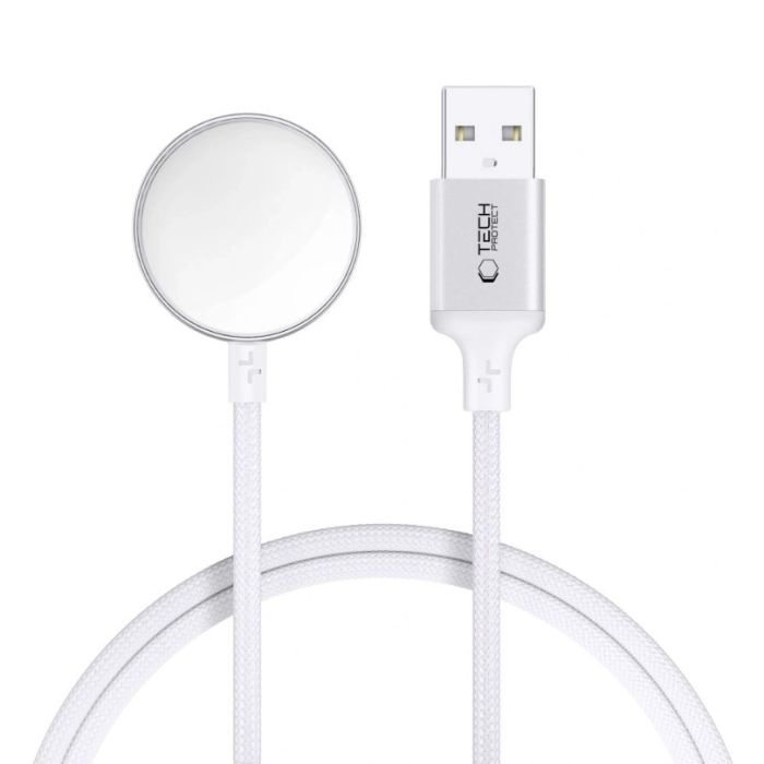 Tech-Protect UltraBoost MC02, magnetický nabíjací kábel, Apple Watch USB-A, 100cm, biely