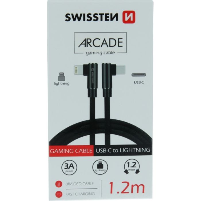 SWISSTEN Arcade, USB-C/Lightning 8 pin, 1.2m, čierny